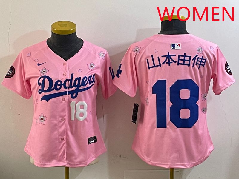 Women Los Angeles Dodgers #18 Yamamoto Pink Sakura Edition 2025 Nike MLB Jersey style 8